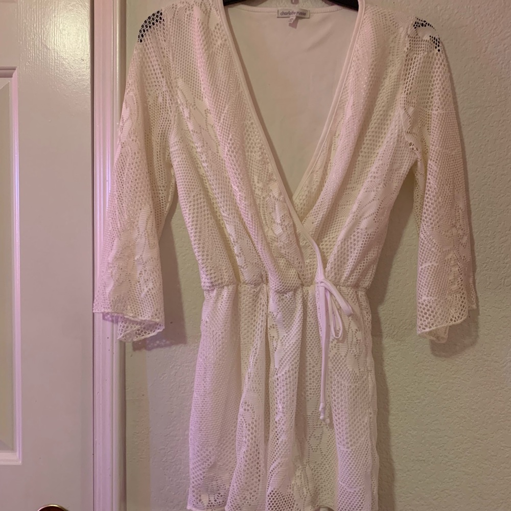 Charlotte Russe White Lace Romper Sz M
